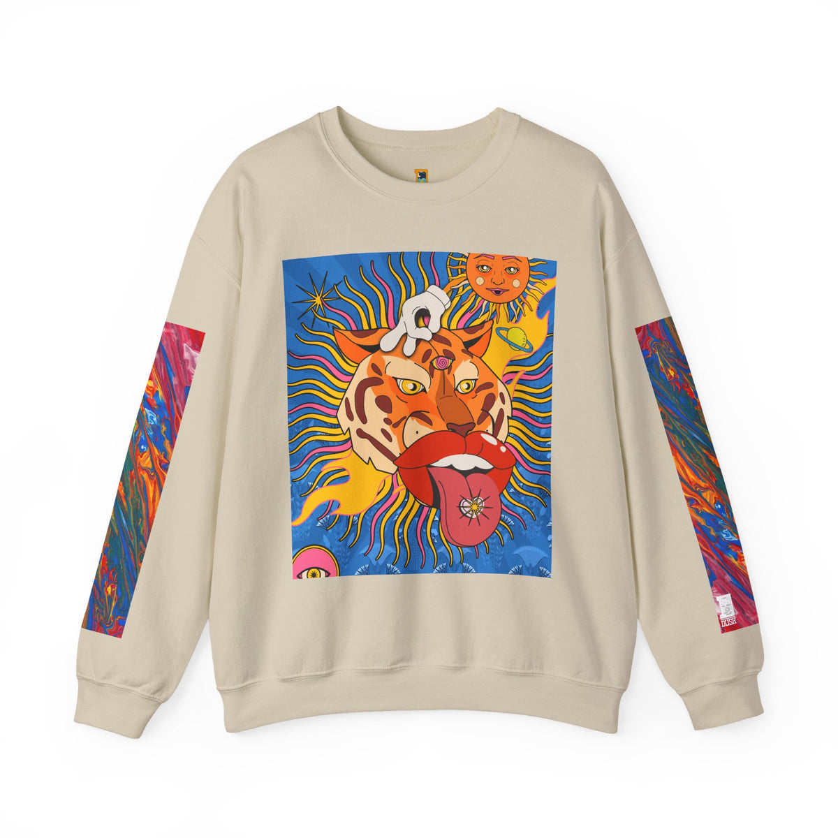 Psychedelic Tiger Tongue Sweatshirt | Retro 70s Pop Art Crewneck