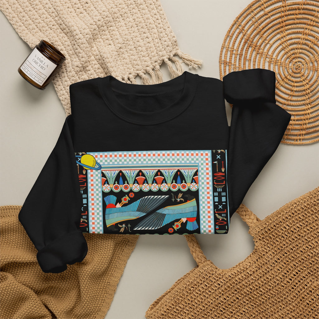 Folk Art Whale Sweatshirt - Boho Mystic Hands Crewneck, Retro Ocean Graphic Unisex Sweater