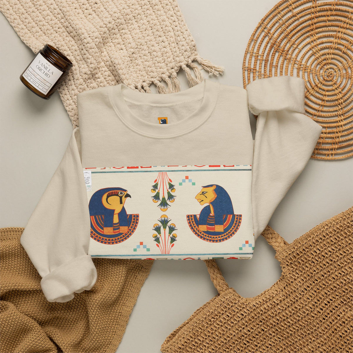 Egyptian Horus Pattern Sweatshirt | Retro Folk Art Crewneck