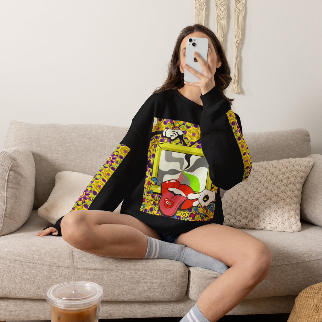 Psychedelic Tongue & TV Illustration Sweatshirt | Kaleidoscope Sleeve Art