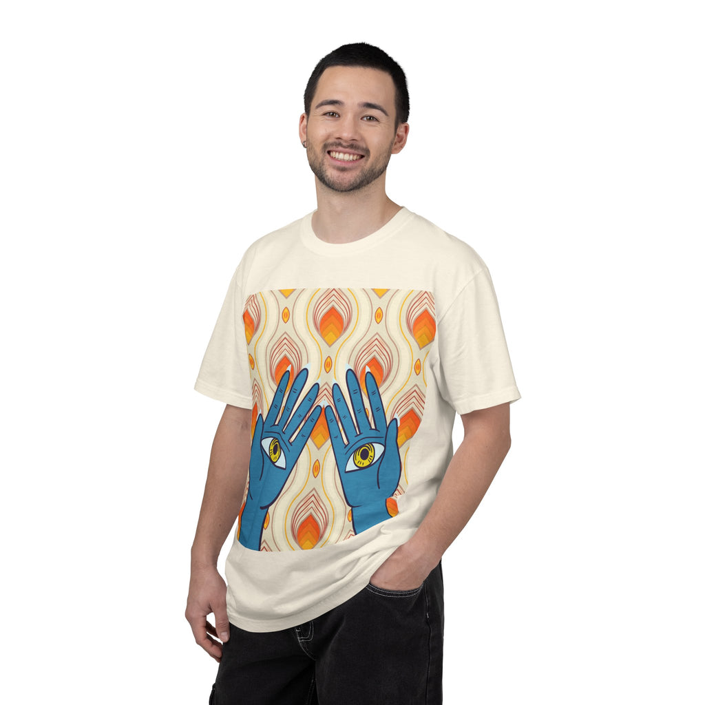 Blue Hand Eyes graphic T-shirt | Bohemian Eye Pattern Tee