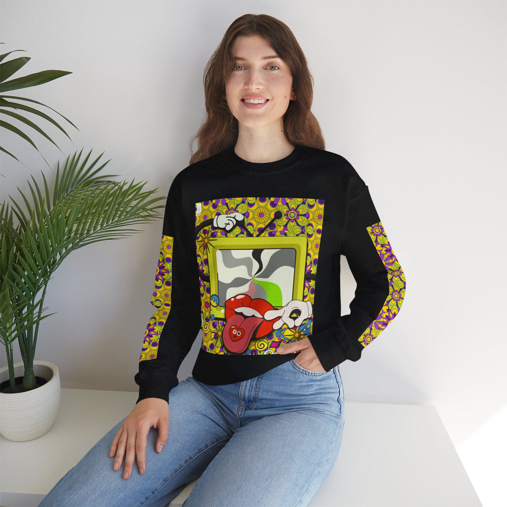 Psychedelic Tongue & TV Illustration Sweatshirt | Kaleidoscope Sleeve Art