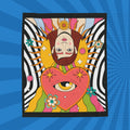 Psychedelic Heart Eye Illustration Velveteen Plush Blanket | Retro Rainbow Floral