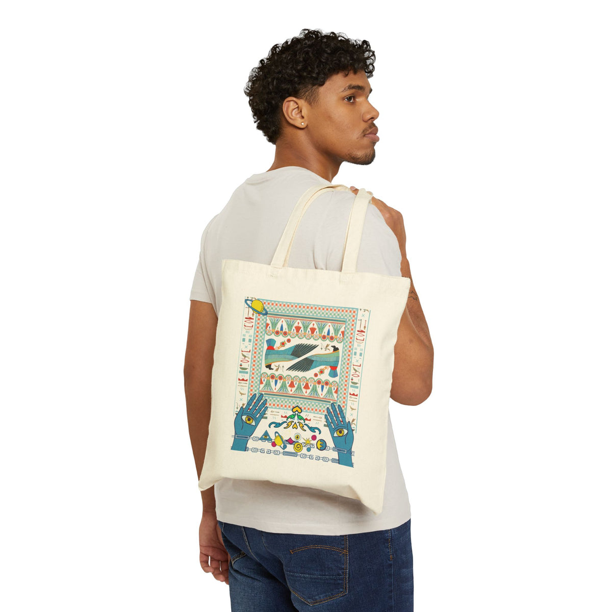Folk Art Whale Tote Bag - Boho Canvas Tote with Retro Ocean Illustration, Eco Market Bag