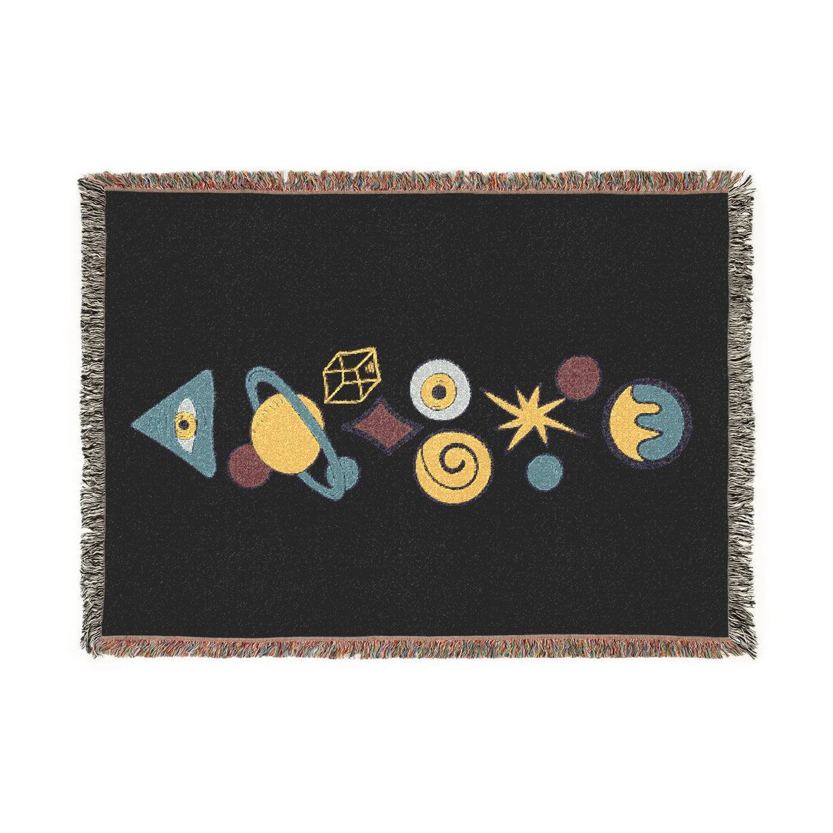 Celestial Woven Throw Blanket - Mystic Sun, Moon & Planets Cotton Tapestry, Boho Retro Cosmic Home Decor