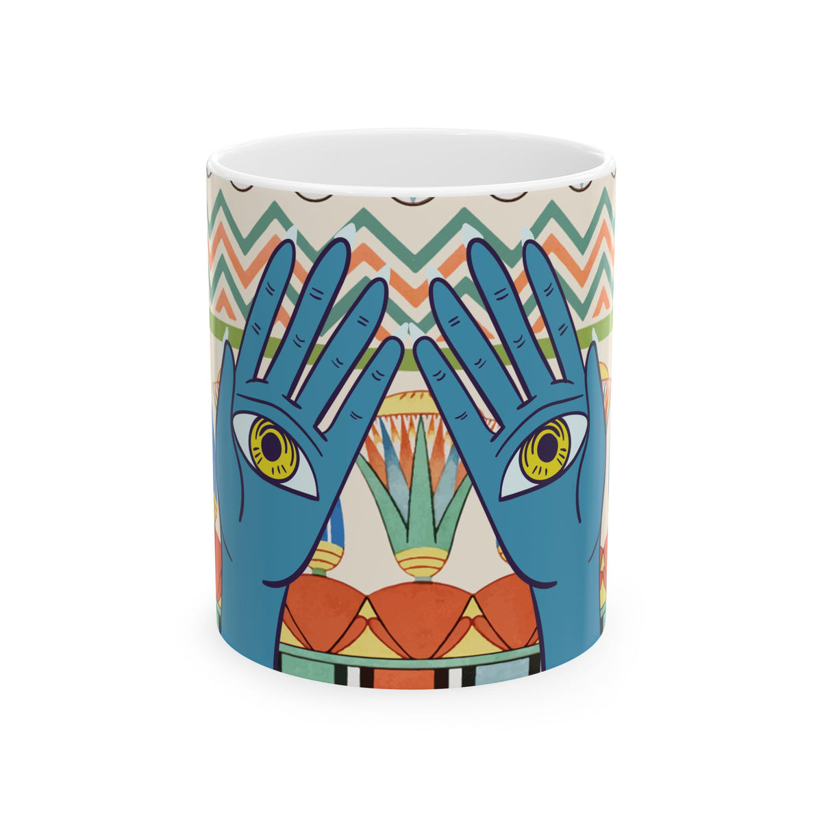 Mystic Hand Eyes Mug | Boho Tarot Illustration Ceramic Coffee Cup