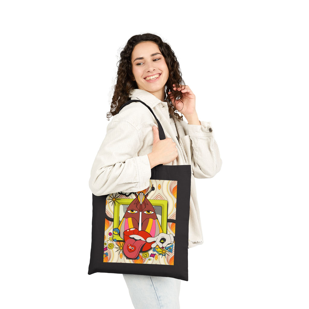 Abstract Retro Face Art Tote | Psychedelic Floral 70s Pattern