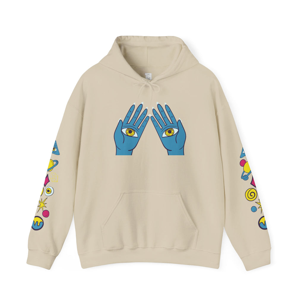 Blue Hand Eyes hoodie | Psychedelic Pattern Hoodie, Sleeve Graphic