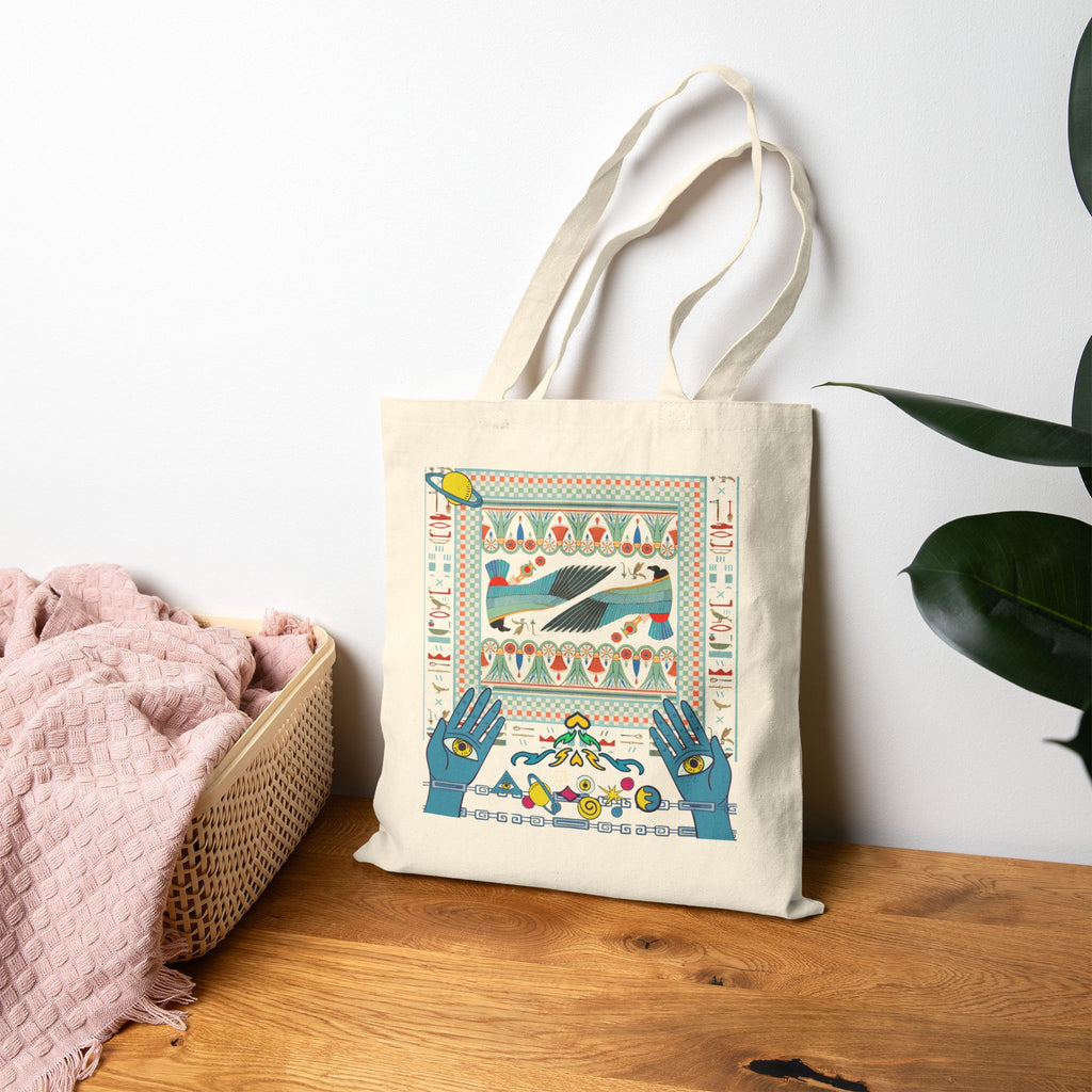 Folk Art Whale Tote Bag - Boho Canvas Tote with Retro Ocean Illustration, Eco Market Bag