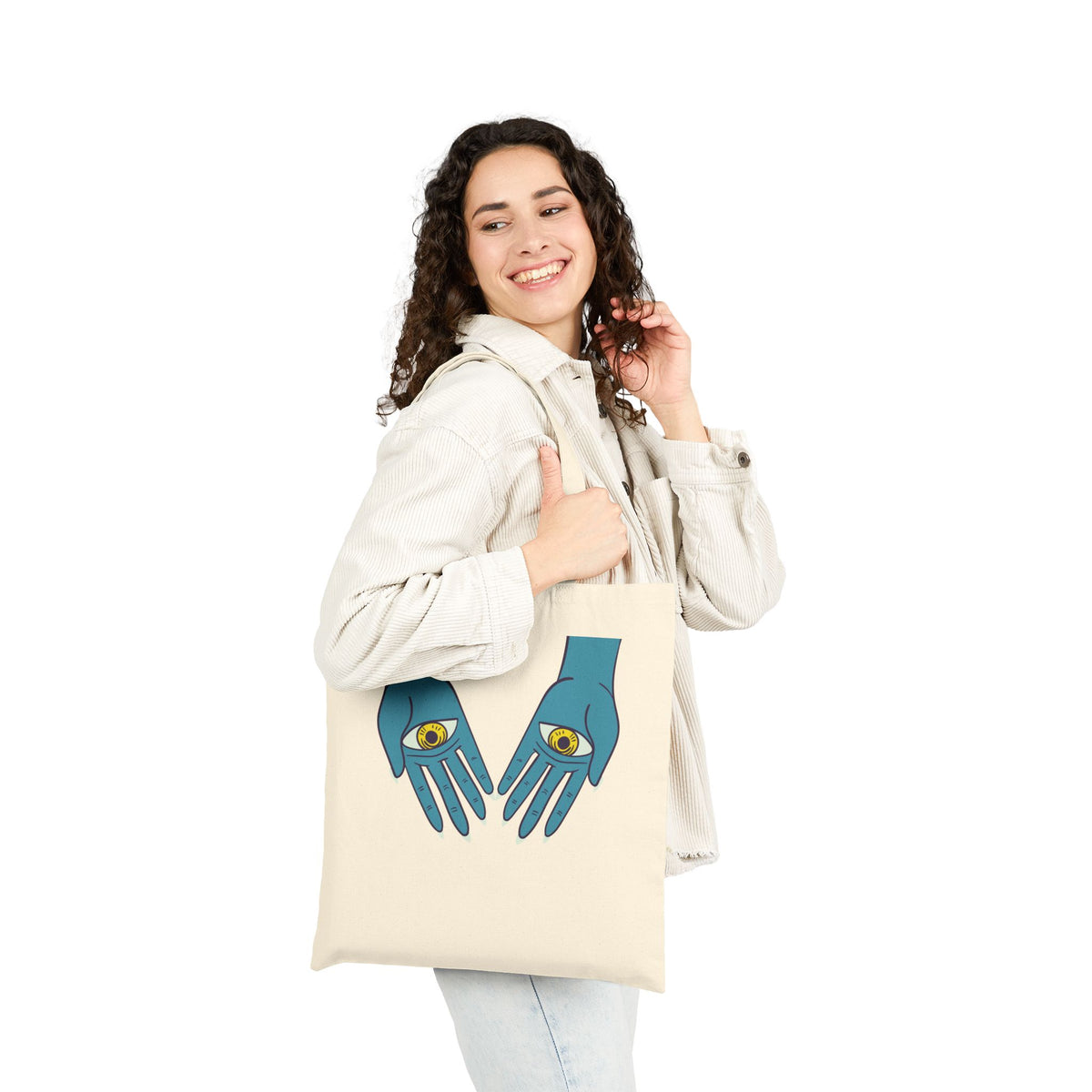Psychedelic Sun Goddess Tote Bag | Boho Mystic Hands Tote