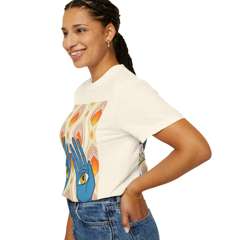 Blue Hand Eyes graphic T-shirt | Bohemian Eye Pattern Tee