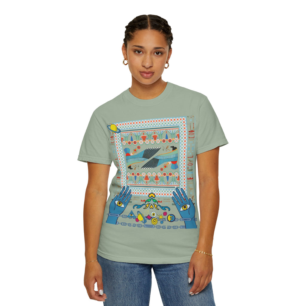 Mystic Hands Graphic Tee, Retro Folk Art Celestial Shirt, Comfort Colors Garment-Dyed Unisex T-Shirt