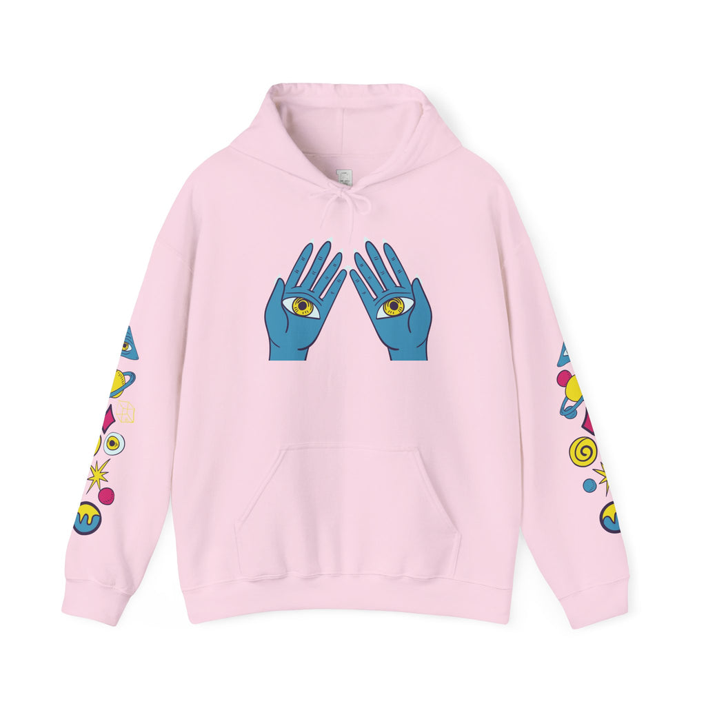 Blue Hand Eyes hoodie | Psychedelic Pattern Hoodie, Sleeve Graphic