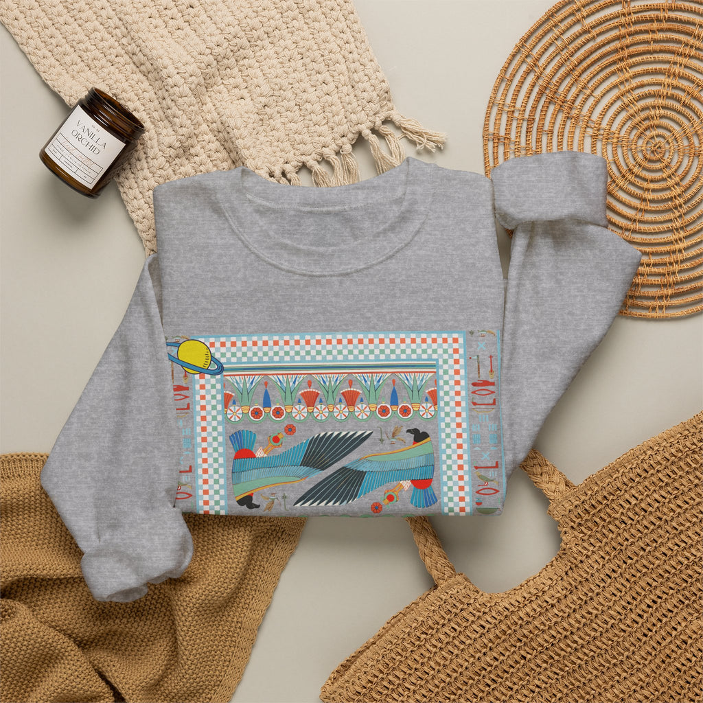 Folk Art Whale Sweatshirt - Boho Mystic Hands Crewneck, Retro Ocean Graphic Unisex Sweater