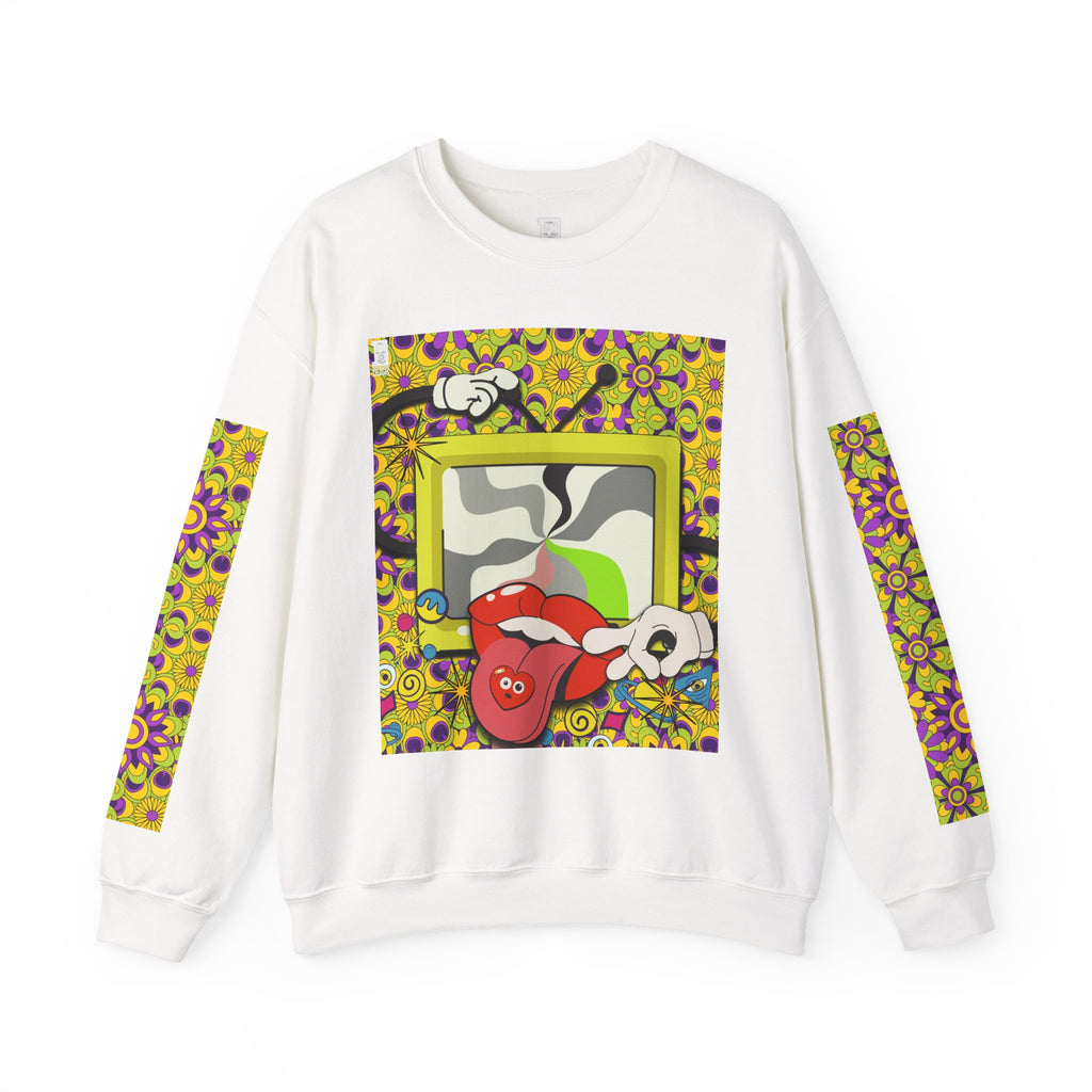 Psychedelic Tongue & TV Illustration Sweatshirt | Kaleidoscope Sleeve Art