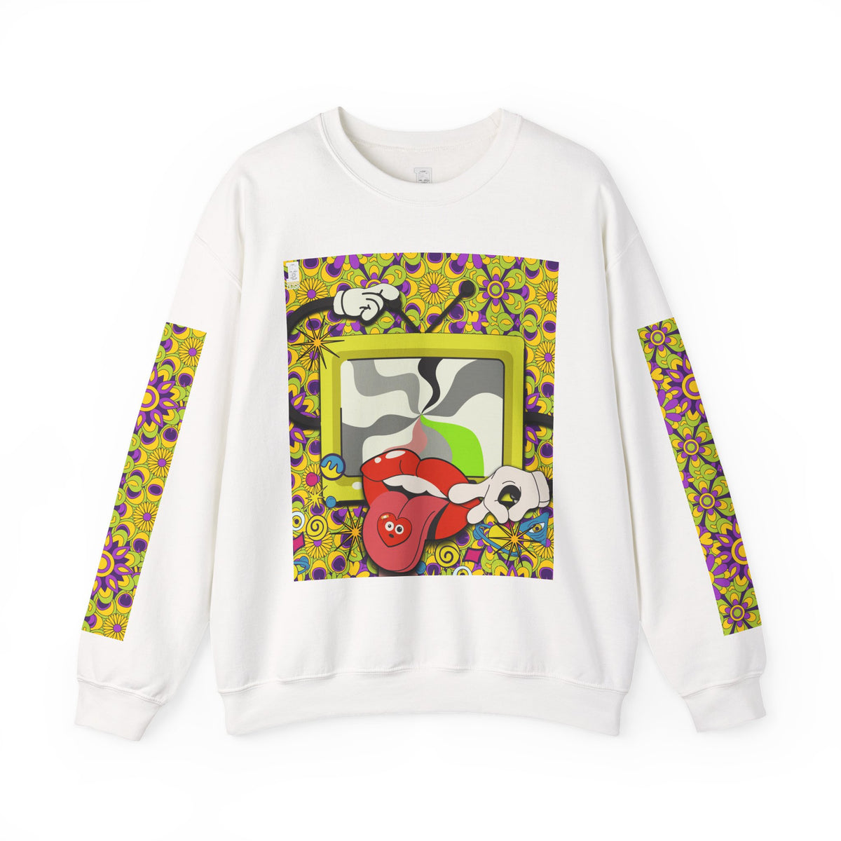 Psychedelic Tongue & TV Illustration Sweatshirt | Kaleidoscope Sleeve Art