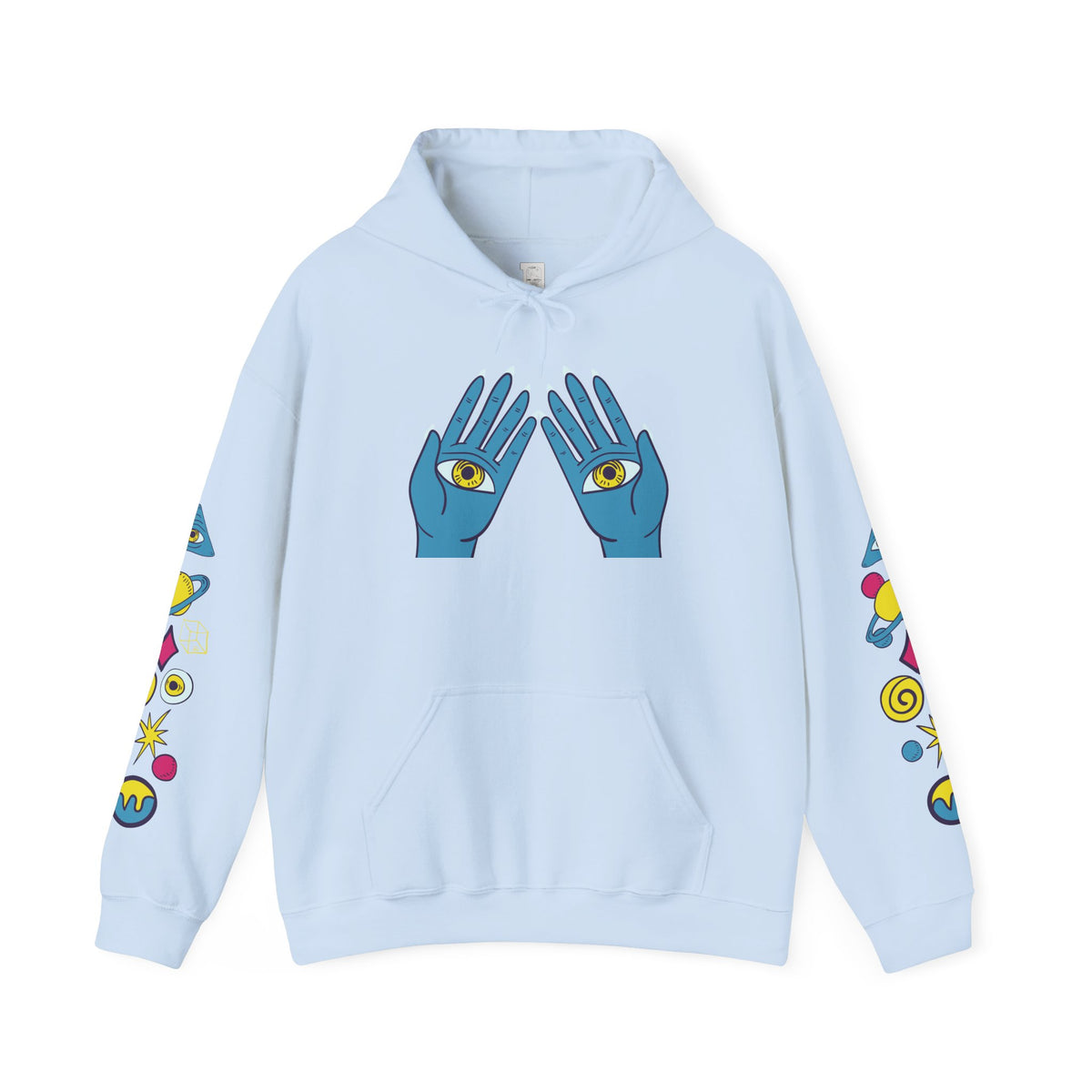 Blue Hand Eyes hoodie | Psychedelic Pattern Hoodie, Sleeve Graphic