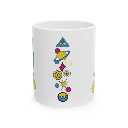 Mystic Hand Coffee Mug 11oz - Blue Hamsa All-Seeing Eye Ceramic Mug, Boho Celestial Floral Tea Cup Gift