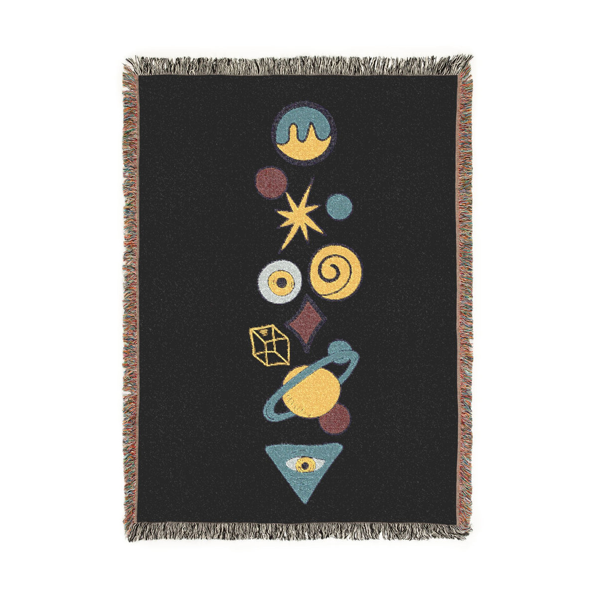 Celestial Woven Throw Blanket - Mystic Sun, Moon & Planets Cotton Tapestry, Boho Retro Cosmic Home Decor