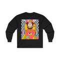 Psychedelic Sun Long Sleeve Shirt - Retro 70s Trippy Portrait Graphic Tee with Smiling Sun Back Print