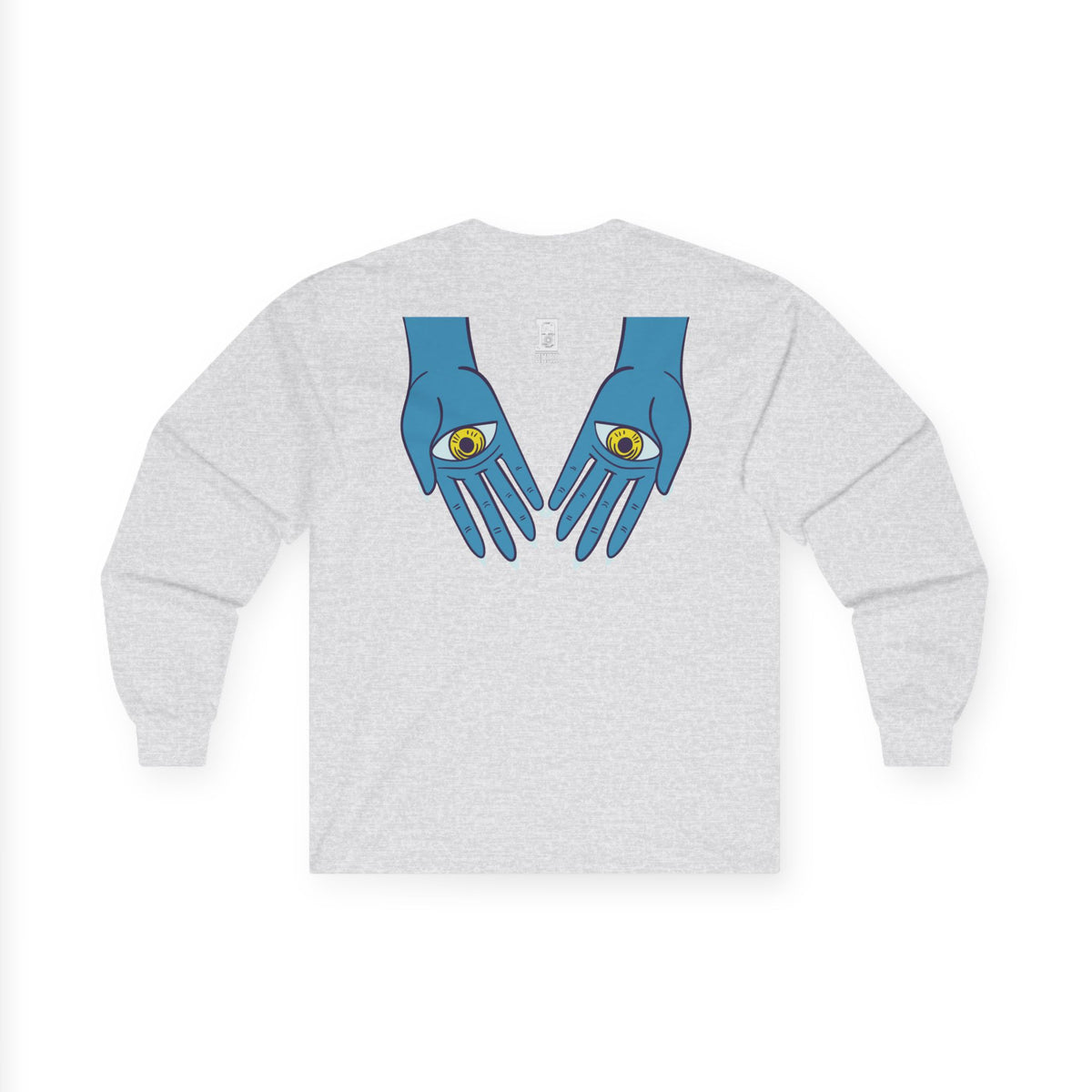 Psychedelic Sun Tiger Face long sleeve tee | Blue Hands Back Graphic