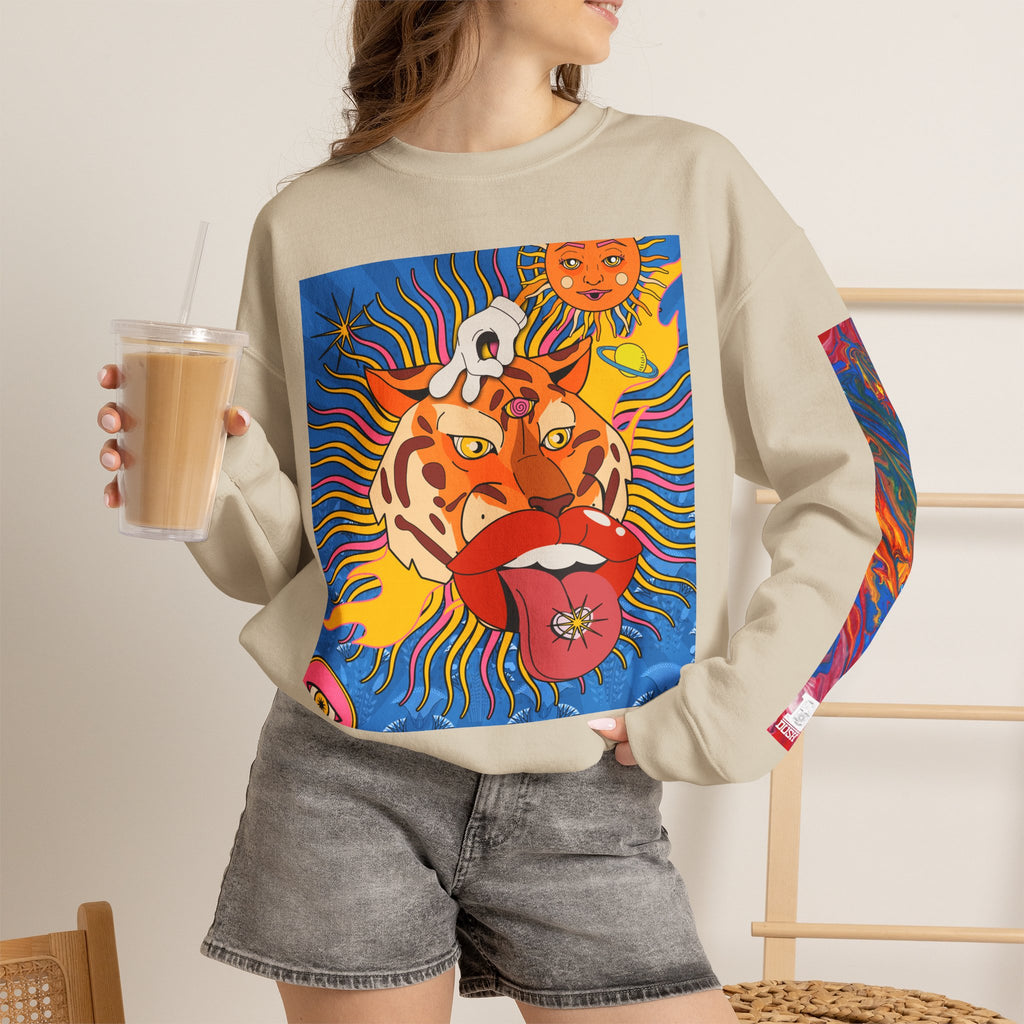 Psychedelic Tiger Tongue Sweatshirt | Retro 70s Pop Art Crewneck