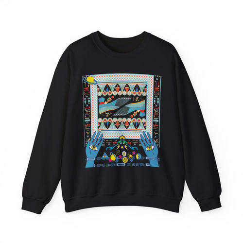 Folk Art Whale Sweatshirt - Boho Mystic Hands Crewneck, Retro Ocean Graphic Unisex Sweater