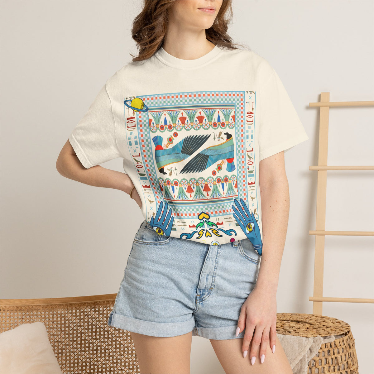 Mystic Hands Graphic Tee, Retro Folk Art Celestial Shirt, Comfort Colors Garment-Dyed Unisex T-Shirt