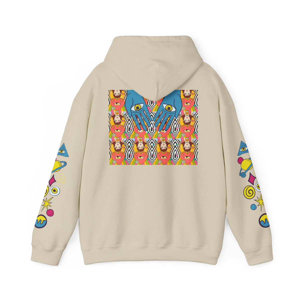 Blue Hand Eyes hoodie | Psychedelic Pattern Hoodie, Sleeve Graphic