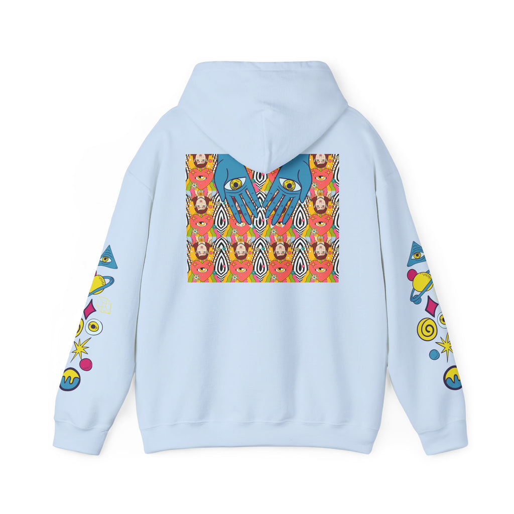 Blue Hand Eyes hoodie | Psychedelic Pattern Hoodie, Sleeve Graphic