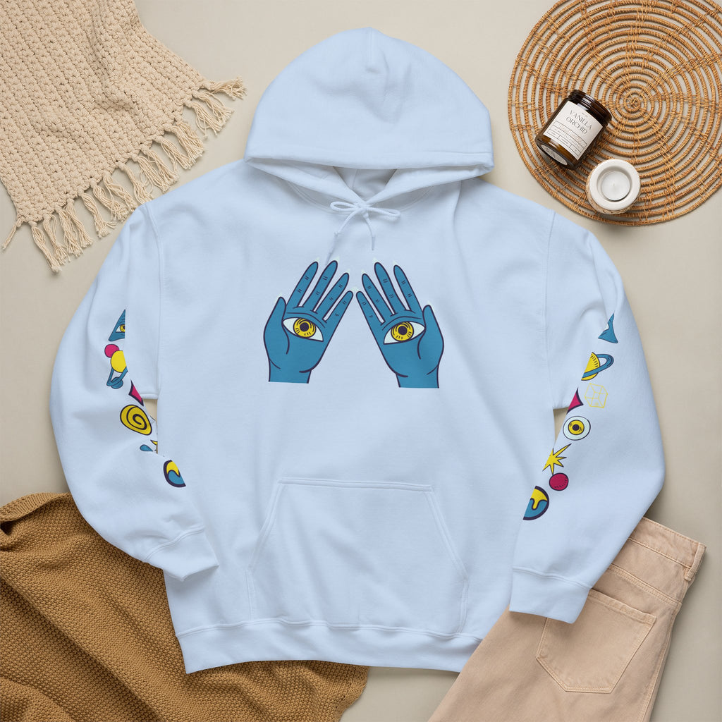 Blue Hand Eyes hoodie | Psychedelic Pattern Hoodie, Sleeve Graphic