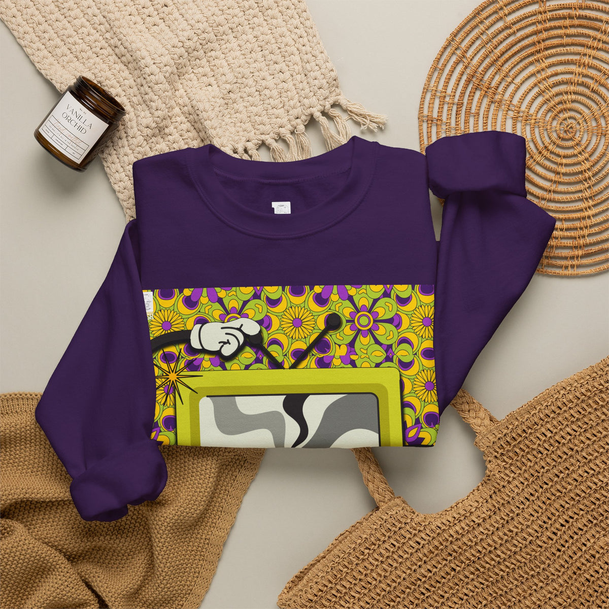 Psychedelic Tongue & TV Illustration Sweatshirt | Kaleidoscope Sleeve Art