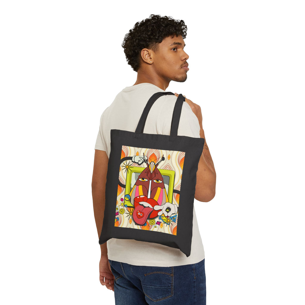 Abstract Retro Face Art Tote | Psychedelic Floral 70s Pattern