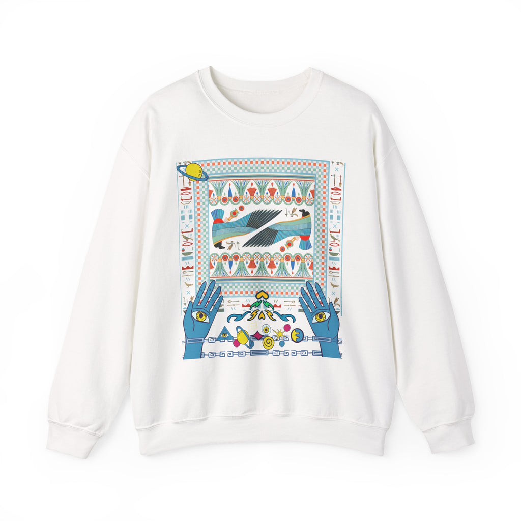 Folk Art Whale Sweatshirt - Boho Mystic Hands Crewneck, Retro Ocean Graphic Unisex Sweater