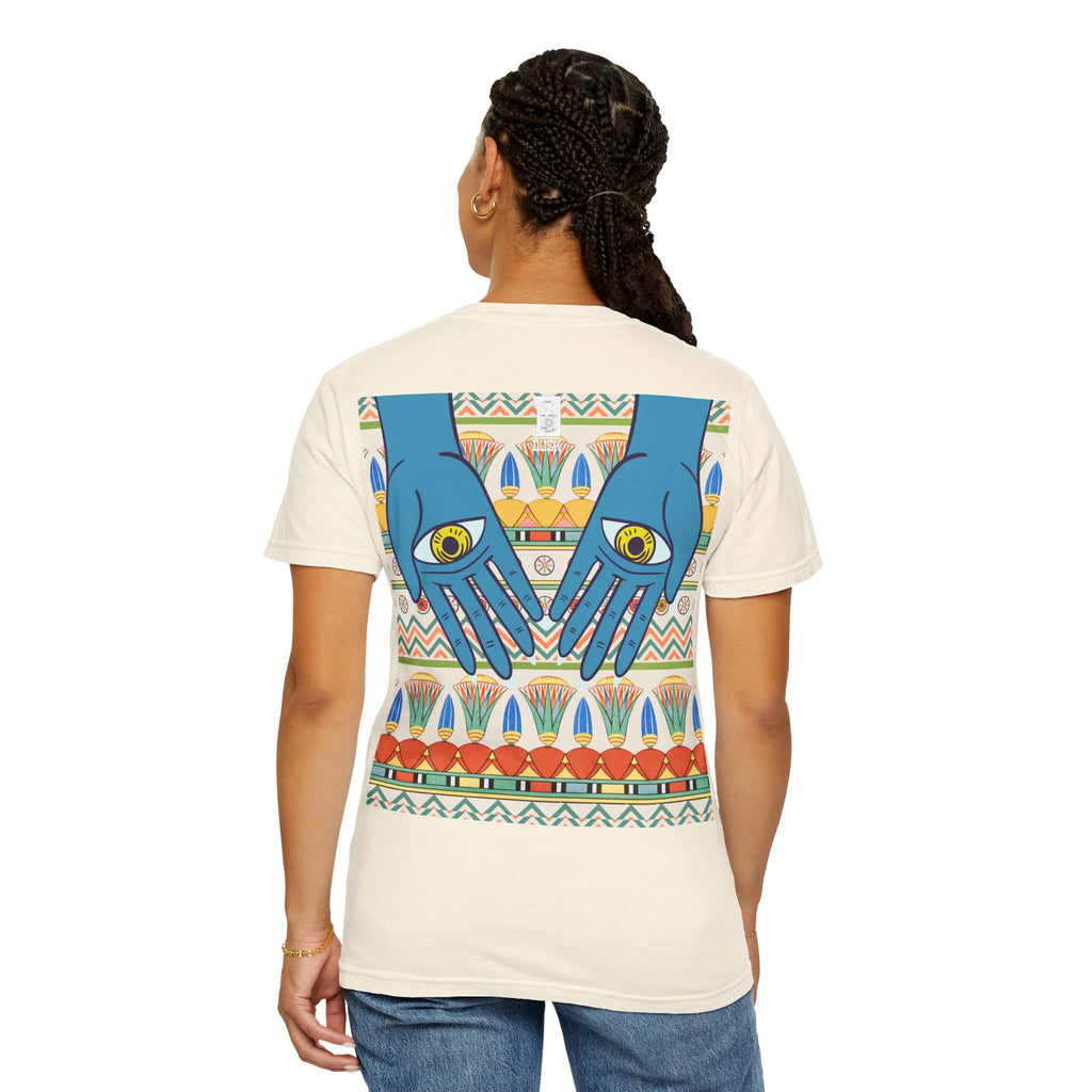 Blue Hand Eyes graphic T-shirt | Bohemian Eye Pattern Tee