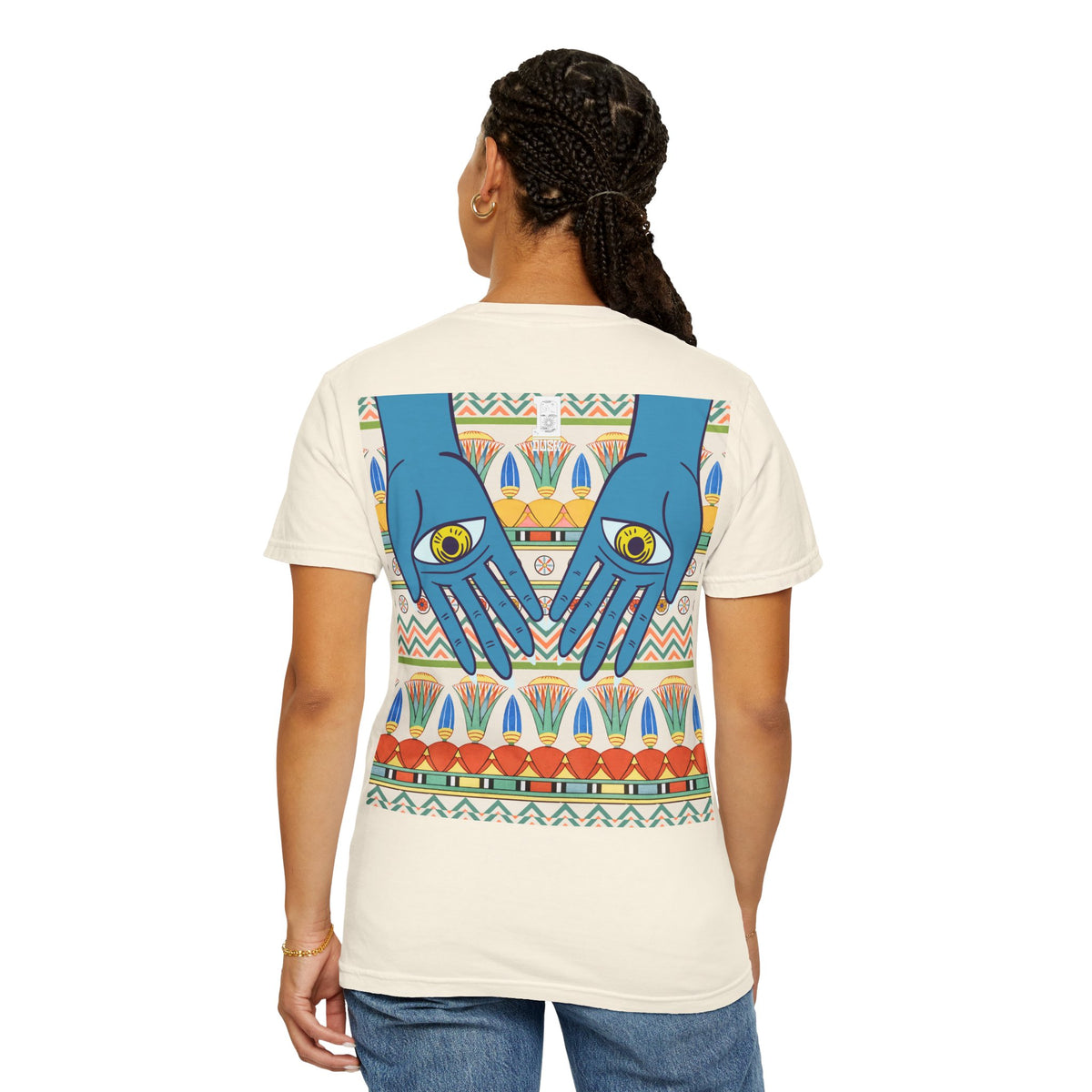 Blue Hand Eyes graphic T-shirt | Bohemian Eye Pattern Tee