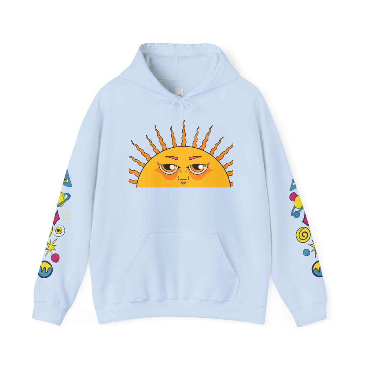 Sleepy Sun Hoodie - Psychedelic Retro 70s Sunrise Graphic Sweatshirt with Sleeve Print