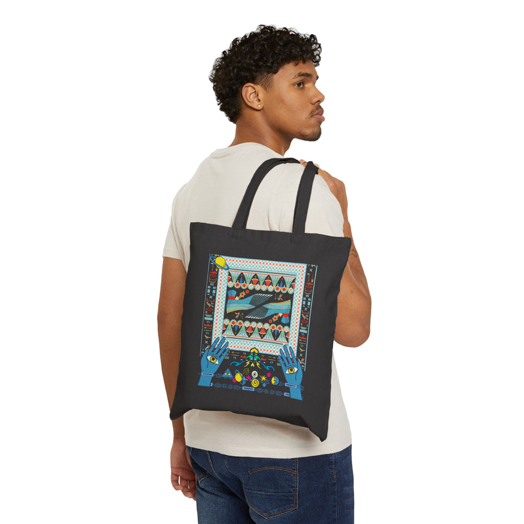 Folk Art Whale Tote Bag - Boho Canvas Tote with Retro Ocean Illustration, Eco Market Bag