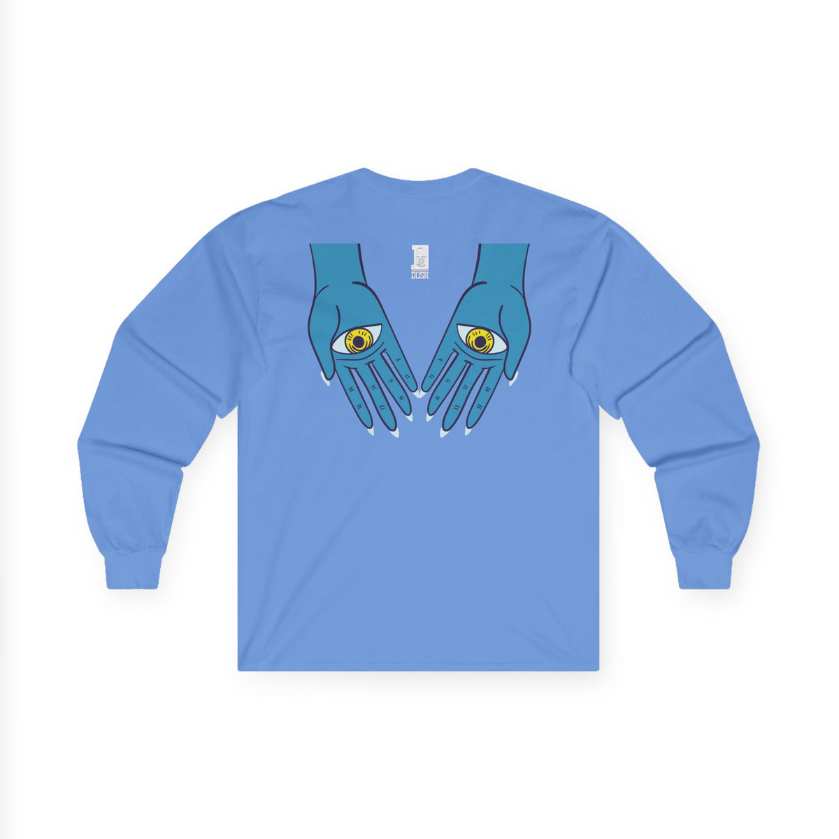 Psychedelic Sun Tiger Face long sleeve tee | Blue Hands Back Graphic