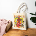 Abstract Retro Face Art Tote | Psychedelic Floral 70s Pattern