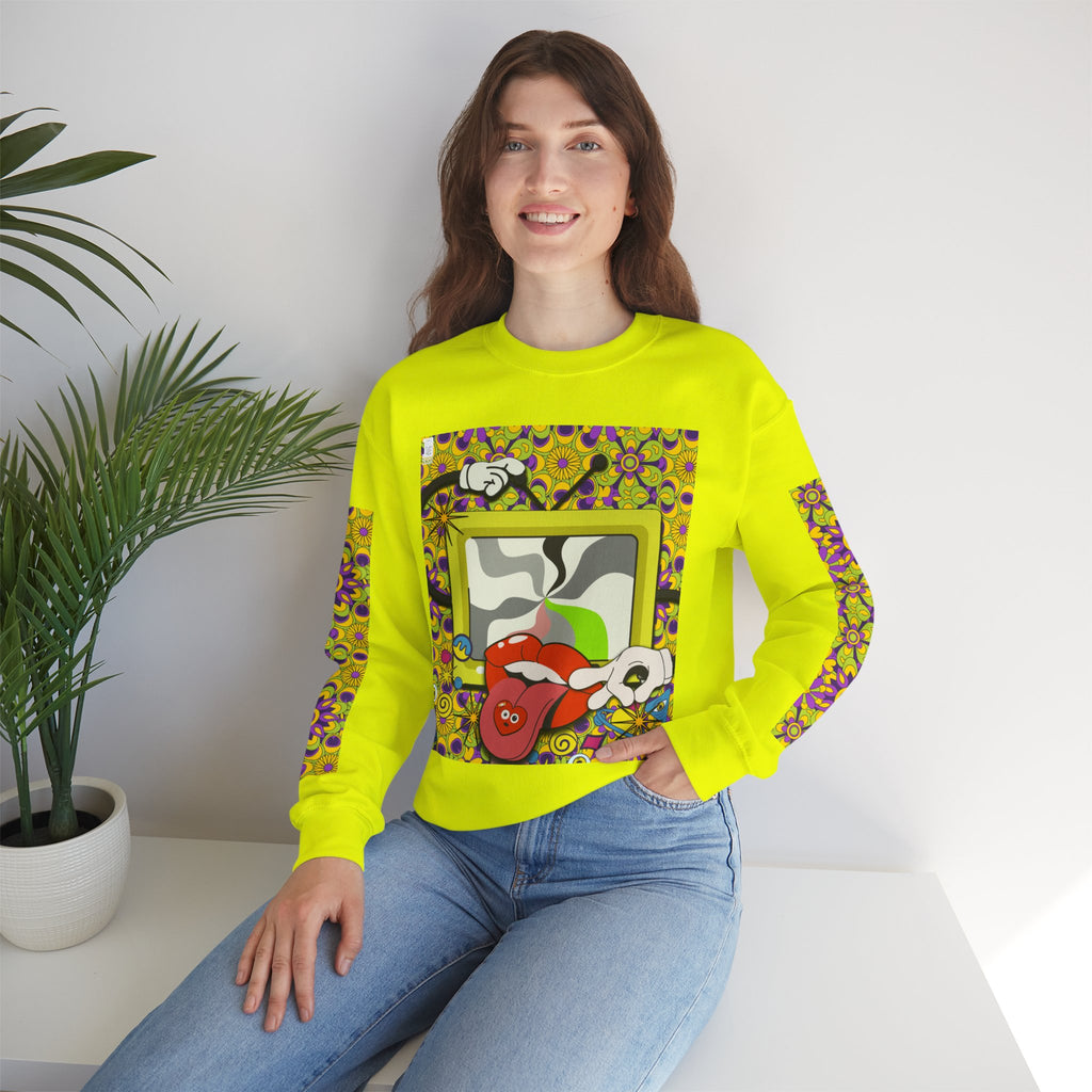 Psychedelic Tongue & TV Illustration Sweatshirt | Kaleidoscope Sleeve Art