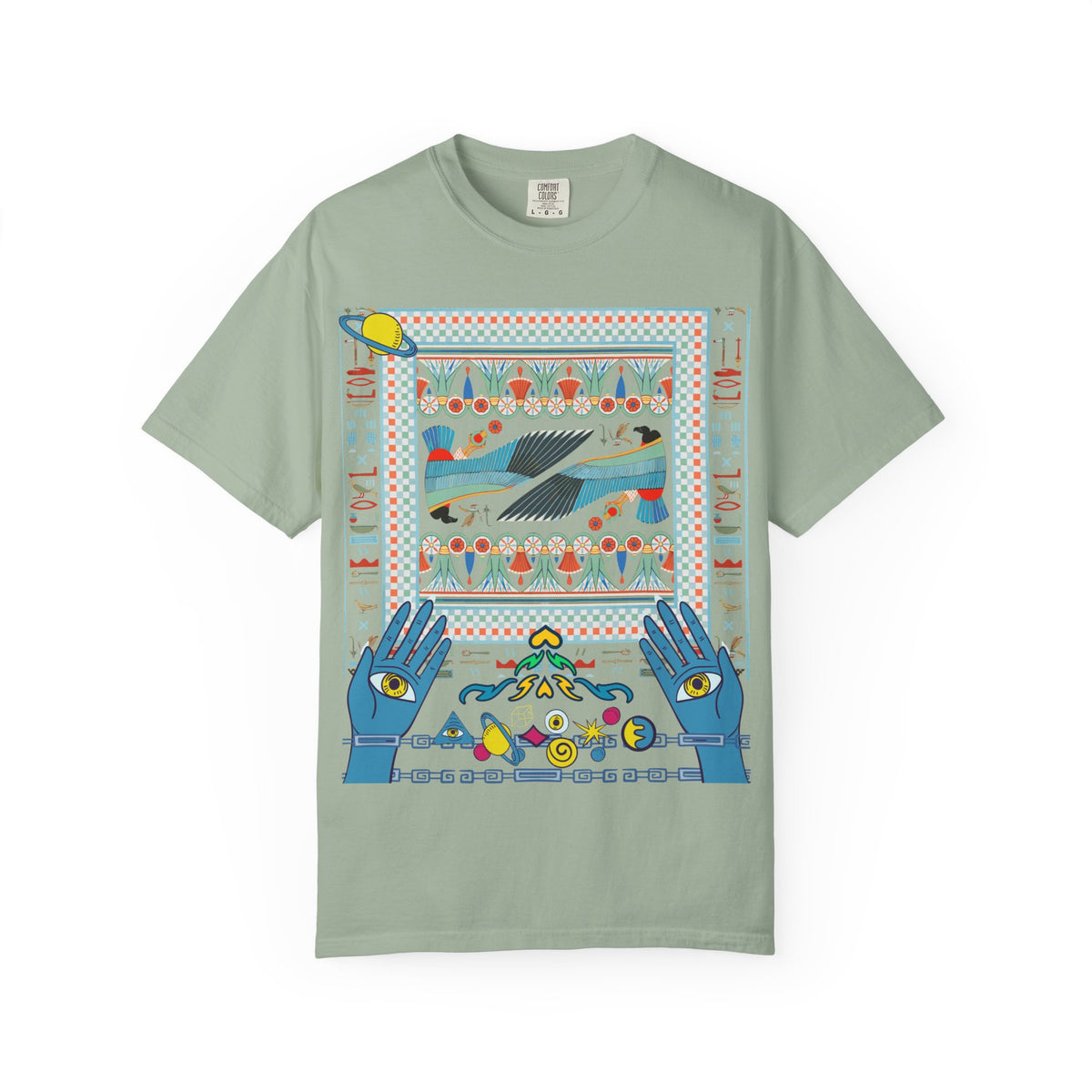 Mystic Hands Graphic Tee, Retro Folk Art Celestial Shirt, Comfort Colors Garment-Dyed Unisex T-Shirt
