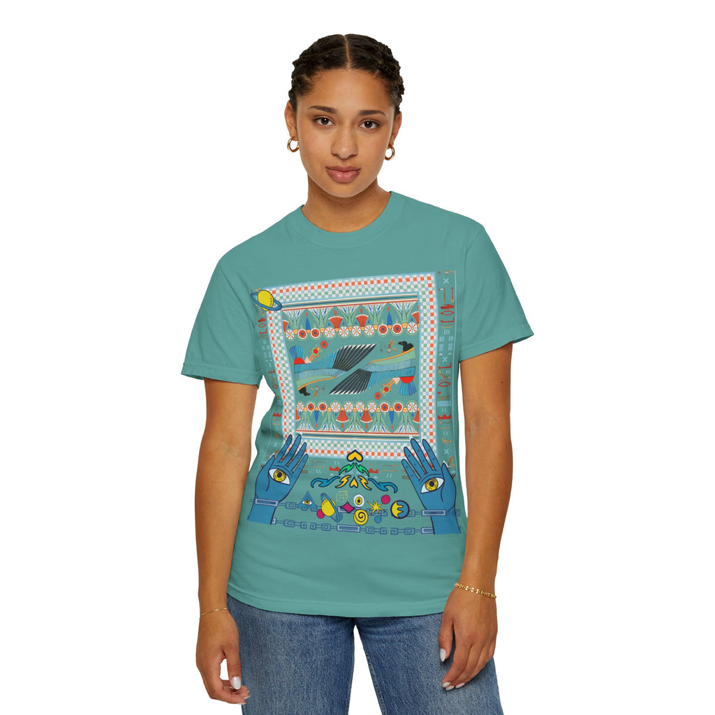 Mystic Hands Graphic Tee, Retro Folk Art Celestial Shirt, Comfort Colors Garment-Dyed Unisex T-Shirt