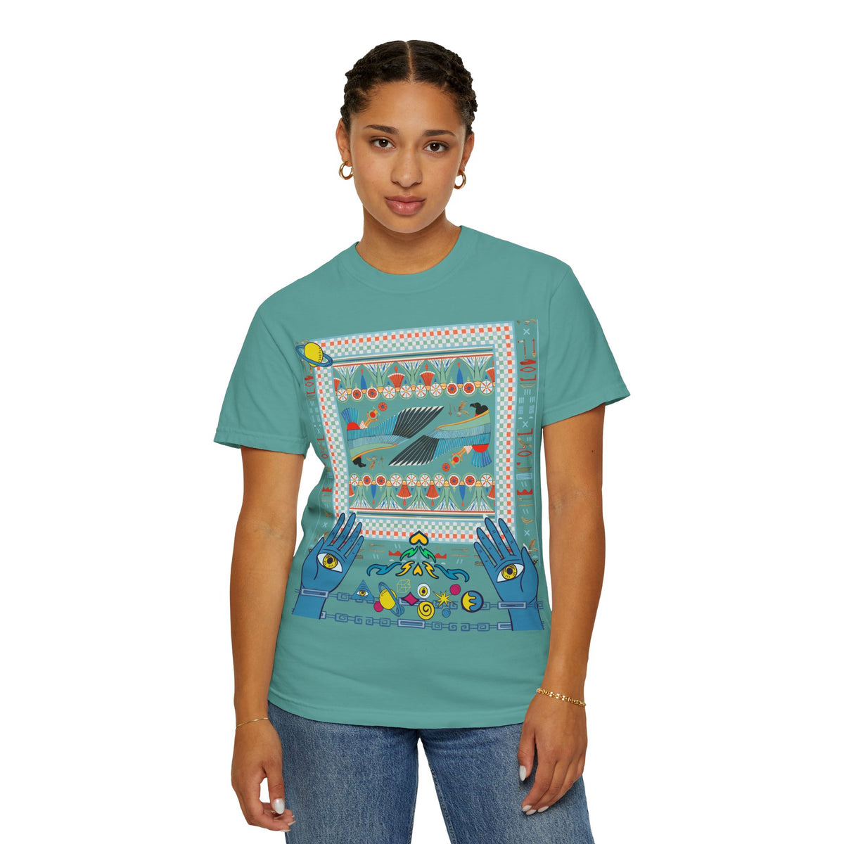 Mystic Hands Graphic Tee, Retro Folk Art Celestial Shirt, Comfort Colors Garment-Dyed Unisex T-Shirt