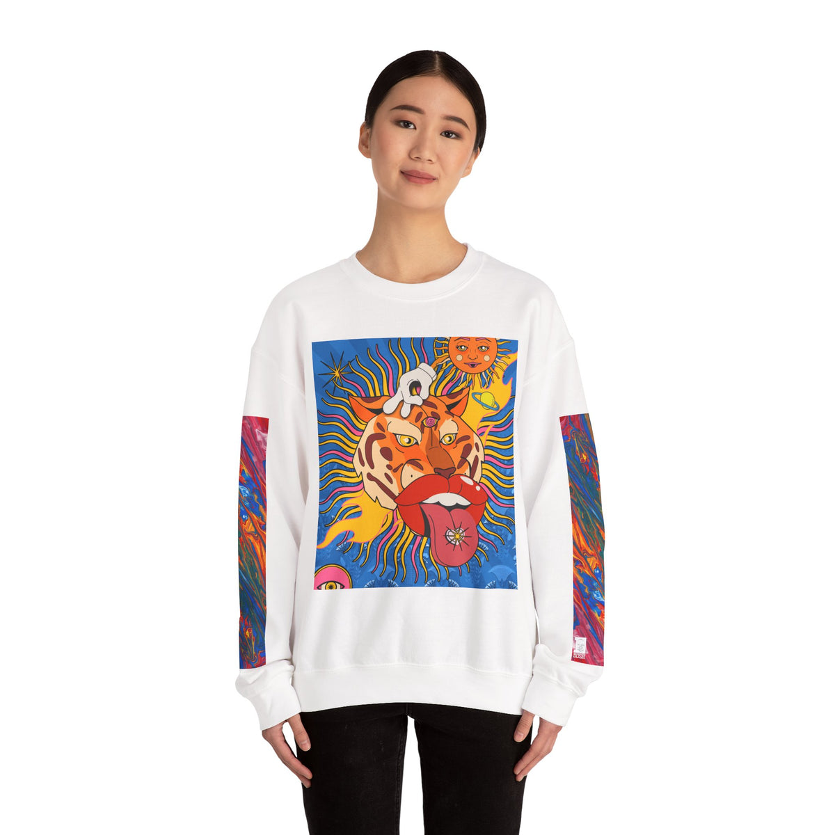 Psychedelic Tiger Tongue Sweatshirt | Retro 70s Pop Art Crewneck