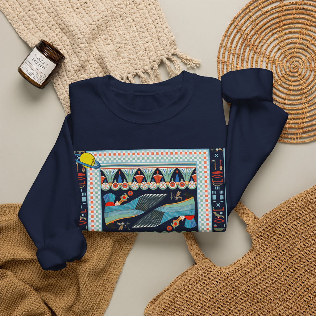 Folk Art Whale Sweatshirt - Boho Mystic Hands Crewneck, Retro Ocean Graphic Unisex Sweater