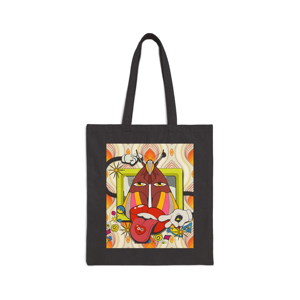 Abstract Retro Face Art Tote | Psychedelic Floral 70s Pattern