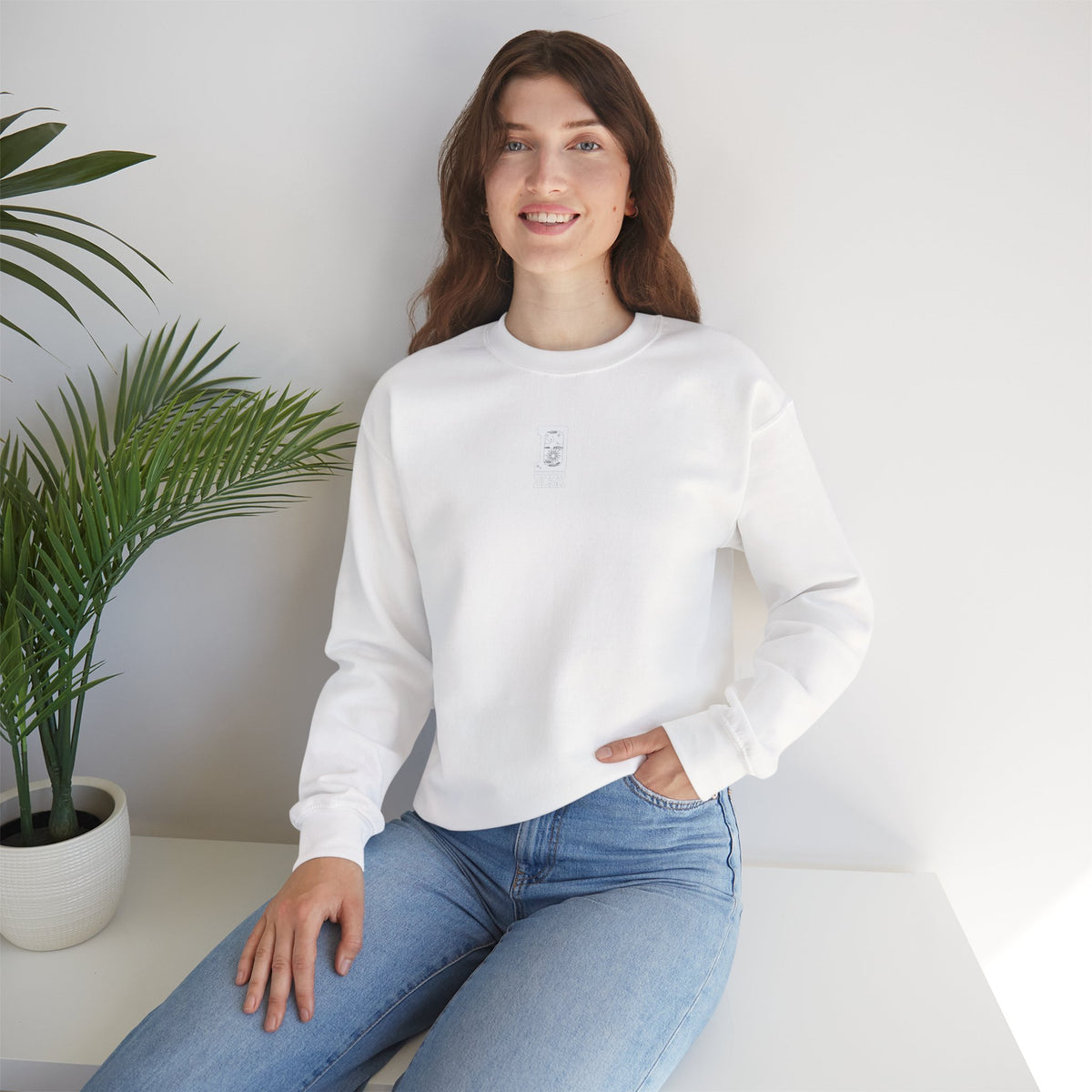 Minimalist Crewneck Sweatshirt - Tiny Center Logo, Clean Aesthetic Unisex Pullover, Cozy Everyday Sweater