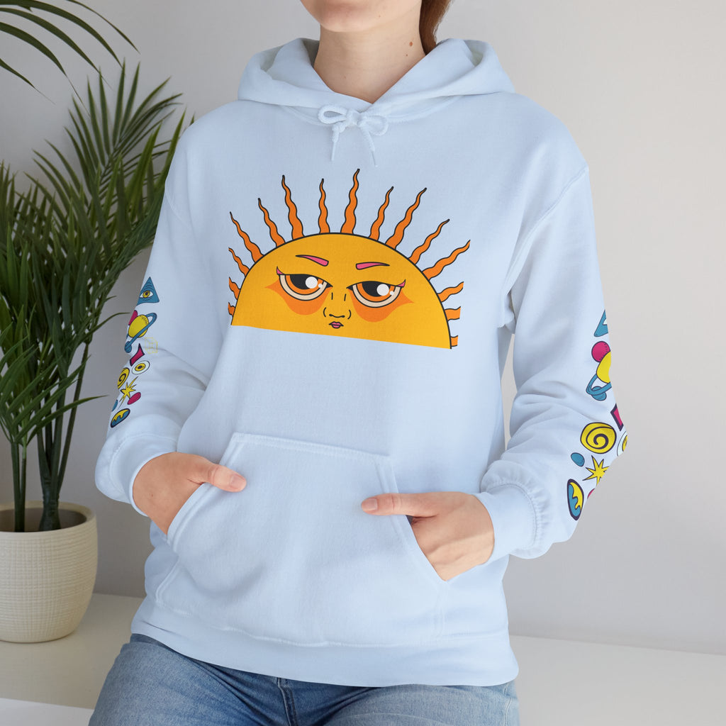 Sleepy Sun Hoodie - Psychedelic Retro 70s Sunrise Graphic Sweatshirt with Sleeve Print
