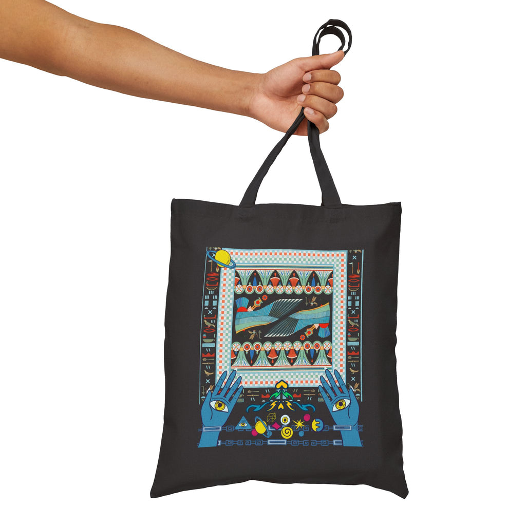 Folk Art Whale Tote Bag - Boho Canvas Tote with Retro Ocean Illustration, Eco Market Bag